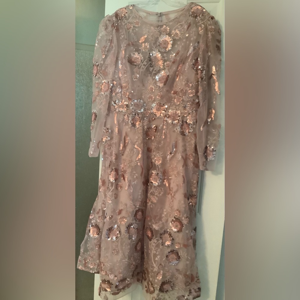 MacDuggal Floral Embellished A-line dress size 14. Pink tones